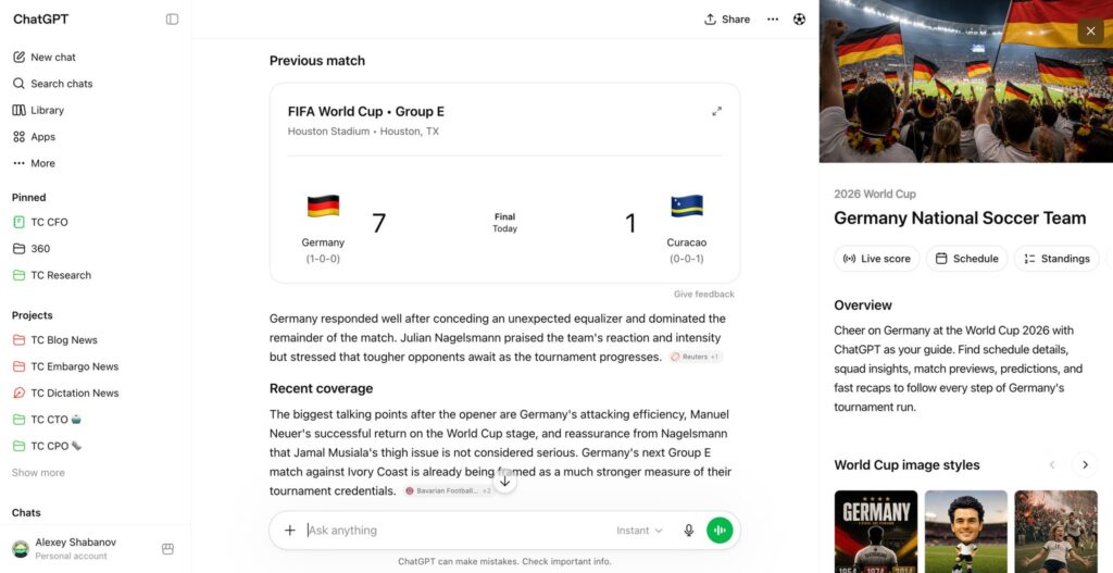 ChatGPT affiche les scores en direct : c'est le search de Google qui est visé