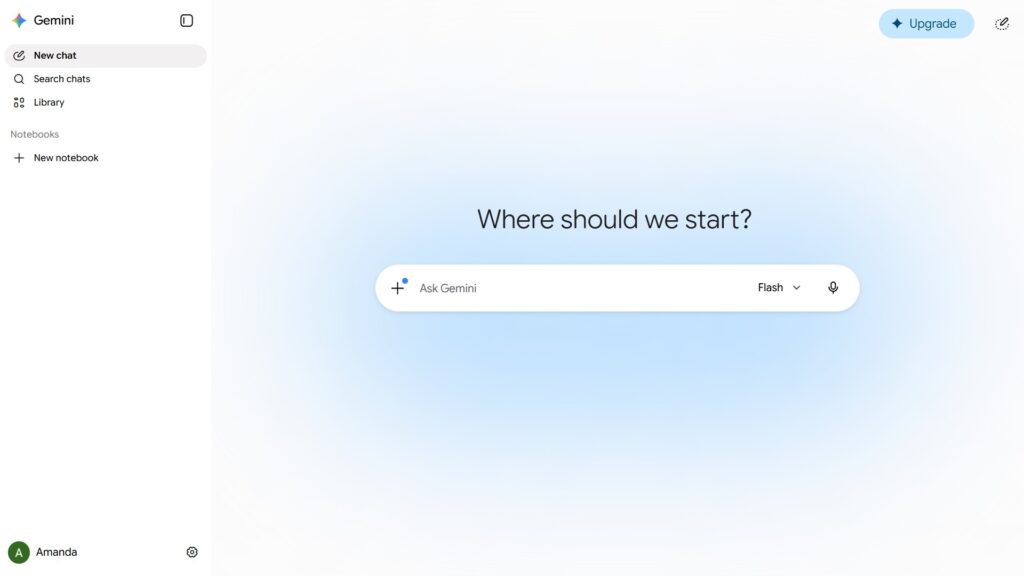 Interface de Google Gemini affichant l'invite « Where should we start ? »