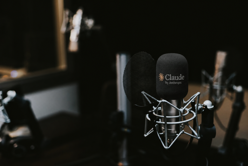 Mode vocal multilingue de Claude : micro de studio floque Claude by Anthropic