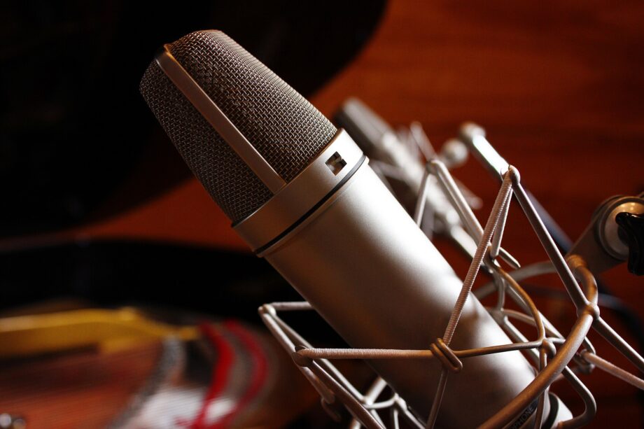 Micro de studio à condensateur monté sur sa suspension