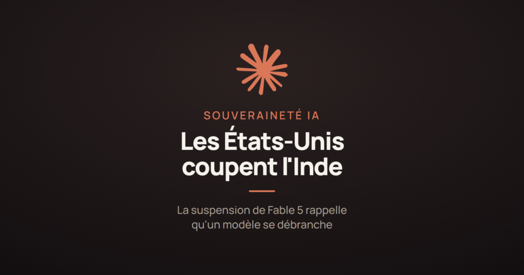 Logo Claude sur fond sombre et la mention « les États-Unis coupent l'Inde », à propos de la suspension de Fable 5