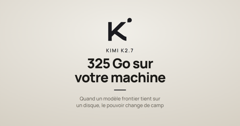 Logo Kimi et la mention « 325 Go sur votre machine », à propos du modèle local Kimi K2.7