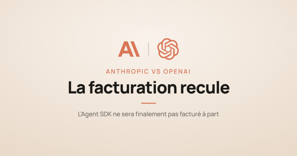Logos Anthropic et OpenAI et la mention « la facturation recule », à propos du gel de la réforme tarifaire d'Anthropic
