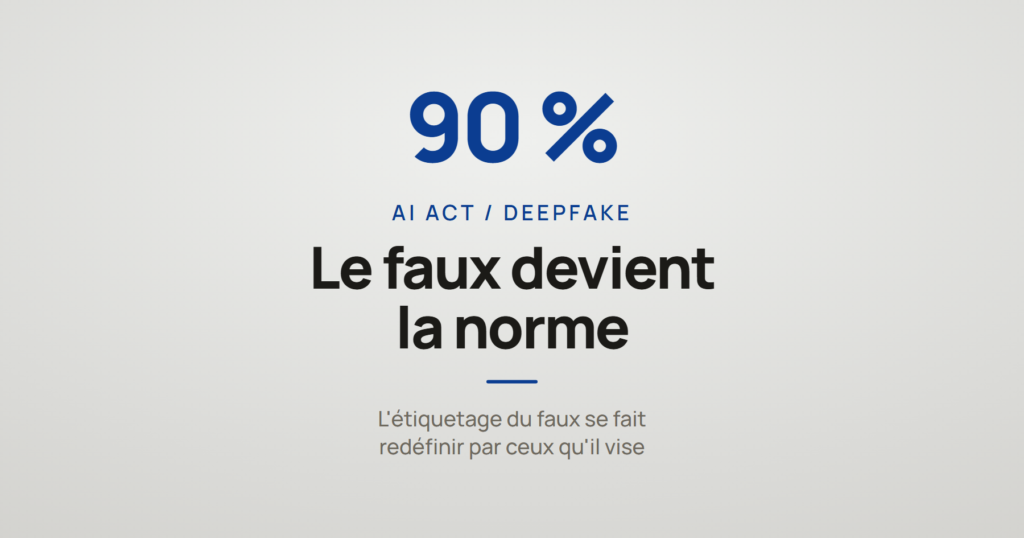 Le chiffre 90 % et la mention « le faux devient la norme », à propos de l'AI Act et des visuels marchands générés par IA