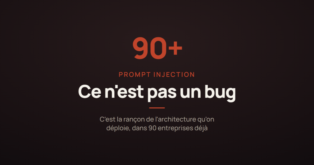 Le chiffre 90+ sur fond sombre et la mention « ce n'est pas un bug », à propos de la prompt injection