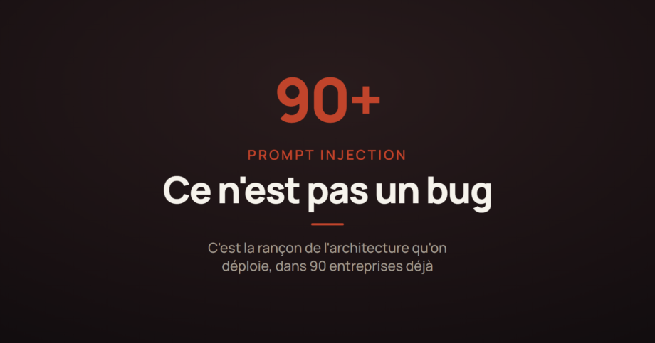 Le chiffre 90+ sur fond sombre et la mention « ce n'est pas un bug », à propos de la prompt injection