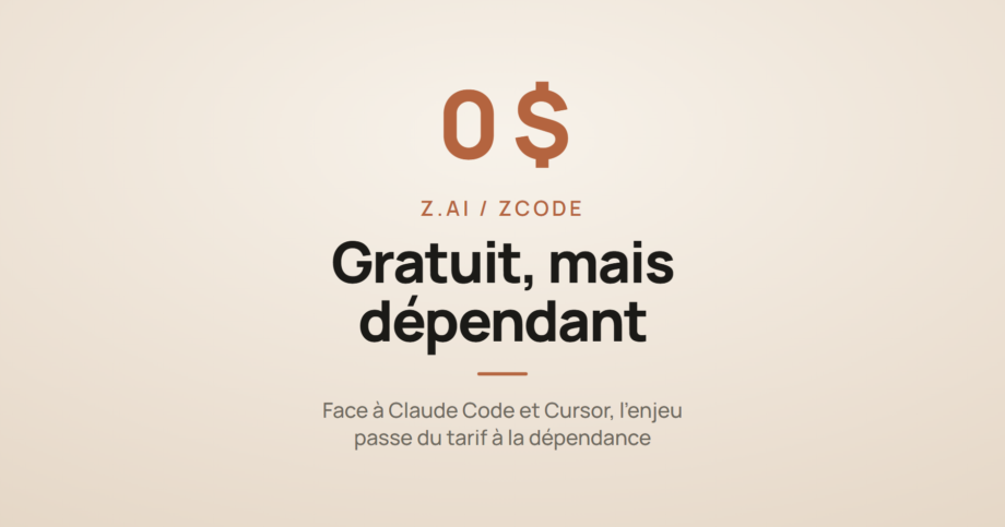 Le prix 0 dollar et la mention « gratuit, mais dépendant », à propos de l'assistant de code ZCode de Z.ai