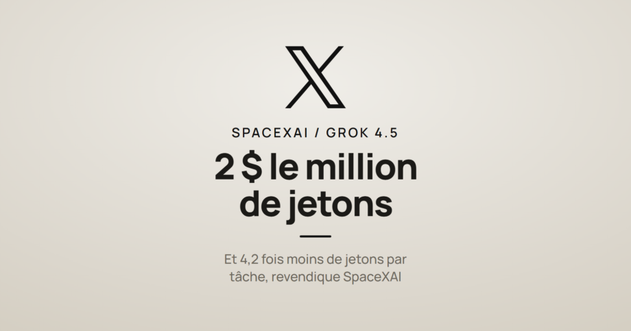 Logo X et la mention « 2 dollars le million de jetons », à propos du tarif de Grok 4.5