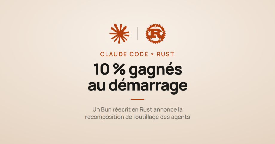 Logos Claude et Rust et la mention « 10 % gagnés au démarrage », à propos de Claude Code porté sur un Bun en Rust