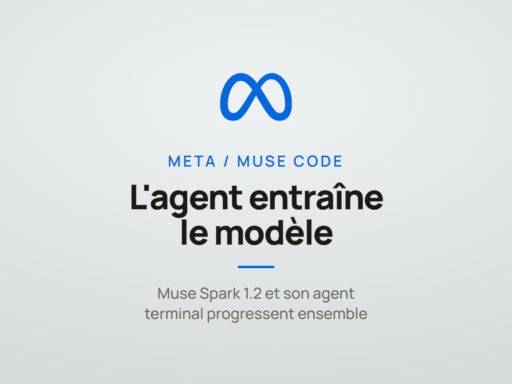 Logo Meta et la mention « l'agent entraîne le modèle », à propos de Muse Code et Muse Spark 1.2