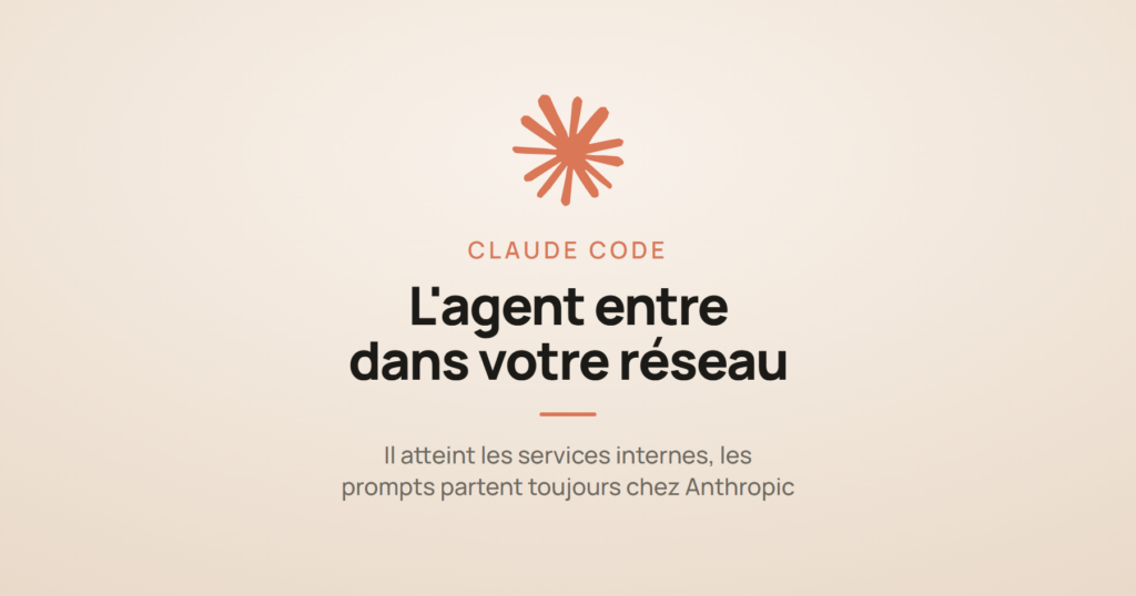 Logo Claude et la mention « l'agent entre dans votre réseau », à propos de Claude Code exécuté sur l'infrastructure du client