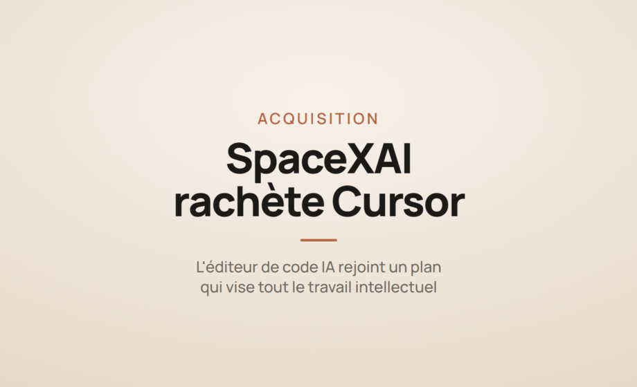 Illustration d'une carte d'article annonçant le rachat de l'éditeur de code Cursor par le groupe SpaceXAI.