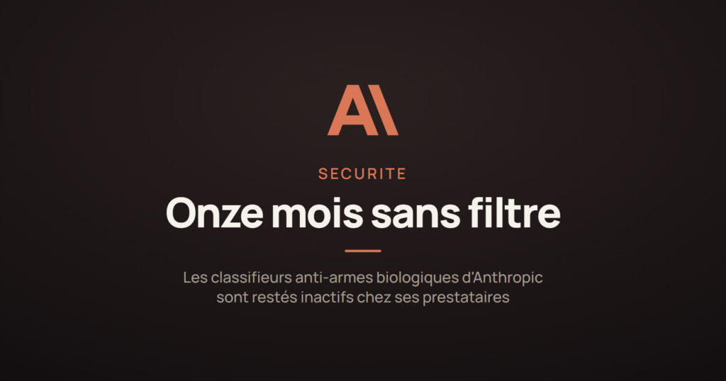 Illustration évoquant le rapport d'Anthropic révélant l'inactivité de son filtre anti-armes biologiques pendant onze mois chez ses prestataires.