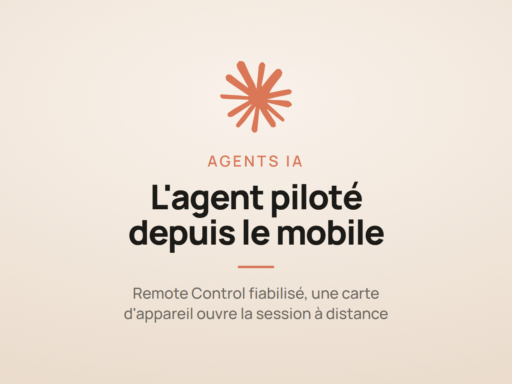 Carte illustrant l'article sur le Remote Control de Claude Code, désormais piloté depuis le téléphone, avec le logo Claude sur fond clair.