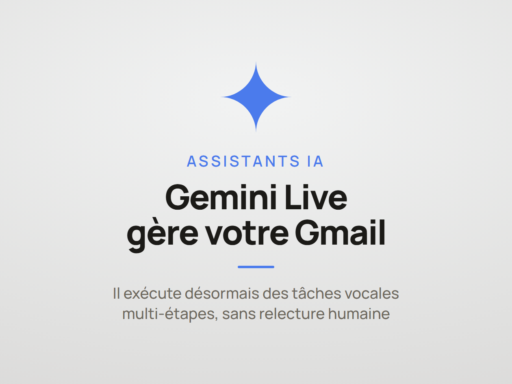 Illustration d'un smartphone affichant l'assistant Gemini Live en train de gérer la boîte de réception Gmail à la voix.
