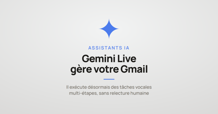 Illustration d'un smartphone affichant l'assistant Gemini Live en train de gérer la boîte de réception Gmail à la voix.