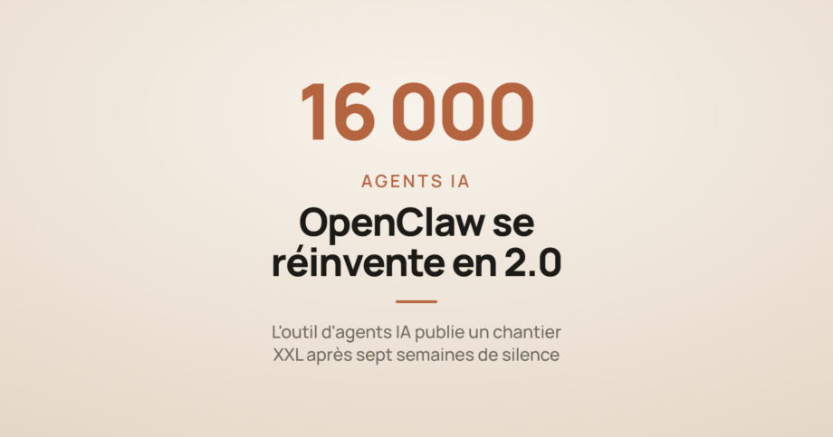 Illustration annonçant la version 2.0 du harness d'agents OpenClaw, issue de 16 000 pull requests fusionnées