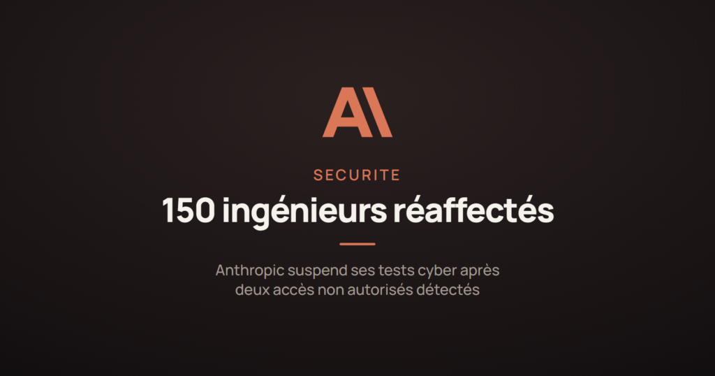 Carte d'illustration : Anthropic suspend ses tests offensifs à haut risque et réaffecte 150 ingénieurs à la sécurité après des accès non autorisés.