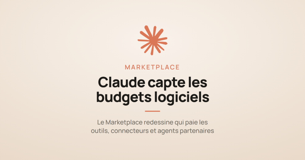 Illustration d'une carte annonçant le lancement de Claude Marketplace, la place de marché de connecteurs et d'agents d'Anthropic