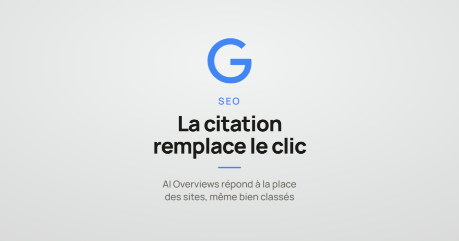Illustration sur le SEO à l'ère de l'IA : logo Google en médaillon, la citation remplace le clic dans les résultats de recherche.