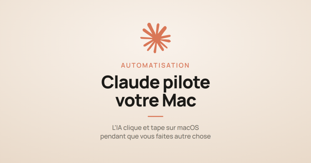Illustration montrant Claude, l'IA d'Anthropic, qui prend le contrôle du curseur sur un Mac en arrière-plan pendant une tâche en cours.
