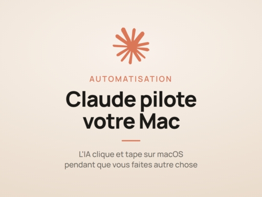 Illustration montrant Claude, l'IA d'Anthropic, qui prend le contrôle du curseur sur un Mac en arrière-plan pendant une tâche en cours.