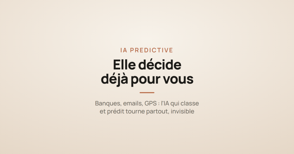 Illustration symbolisant l'intelligence artificielle prédictive qui prend des décisions automatisées au quotidien, sans génération de contenu.