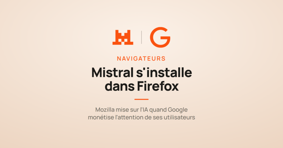 Illustration montrant les logos de Mistral et de Google face à face autour de l'intégration d'assistants IA dans les navigateurs Firefox et Chrome.