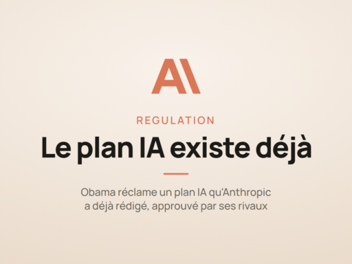 Carte d'illustration avec le logo Anthropic en médaillon pour l'article sur le plan IA réclamé par Obama, déjà rédigé par Anthropic.