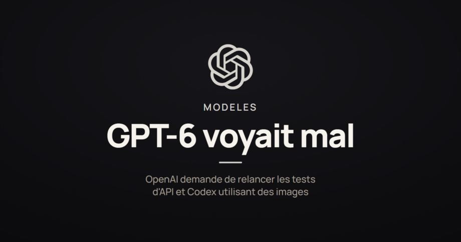 Carte illustrant l'article sur le bug de vision corrigé par OpenAI sur GPT-6 Sol et Luna, logo OpenAI sur fond sombre.