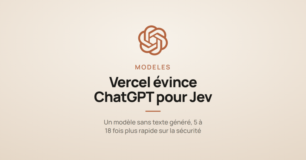 Illustration d'un médaillon annonçant le remplacement de ChatGPT par le modèle Jev chez Vercel pour la sécurité