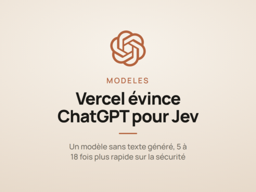 Illustration d'un médaillon annonçant le remplacement de ChatGPT par le modèle Jev chez Vercel pour la sécurité