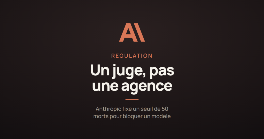 Illustration de l'article sur la proposition d'Anthropic confiant a un juge federal, et non a une agence, le pouvoir de bloquer un modele d'IA jugé dangereux.