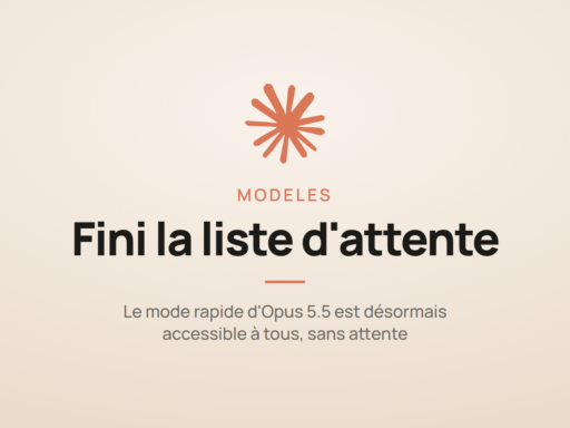 Carte illustrant l'article sur le mode rapide d'Opus 5.5, désormais accessible à tous sans liste d'attente, avec le logo Claude.
